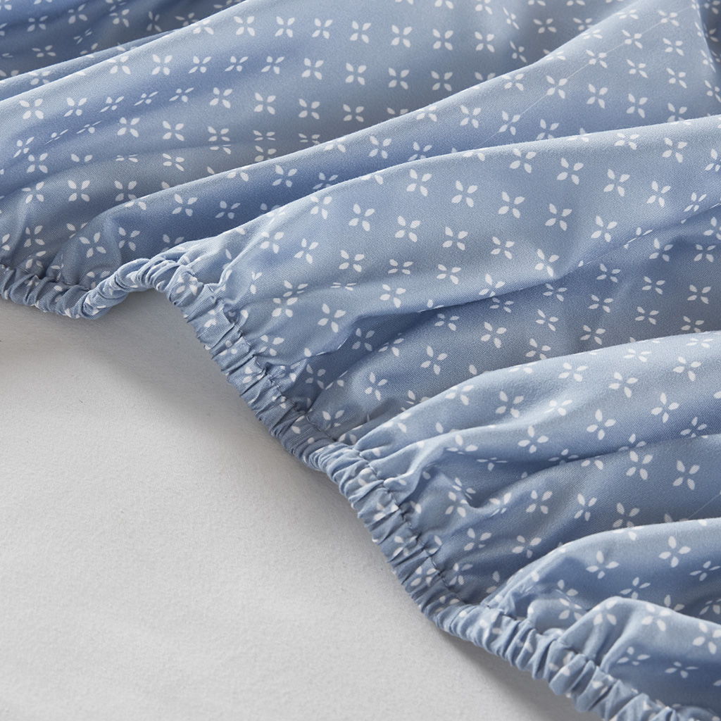 Luna - Floral Comforter Set With Bed Sheets - Light Blue