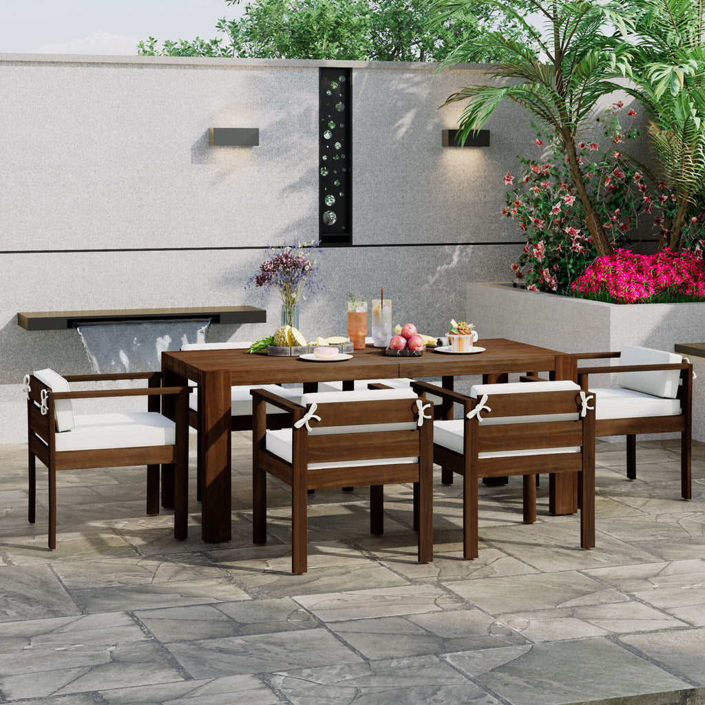 Rustic Patio Dining Set For 6 With Removable Cushions