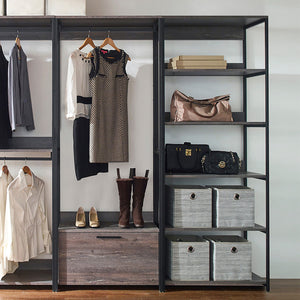 Monica - Wood Walk In Closet System, Modular Design Melamine - Rustic