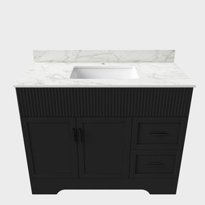 Bathroom Vanity, Fluted Cabinet, Soft Close Doors & Drawers, Single Faucet Hole, Sink Included - Black