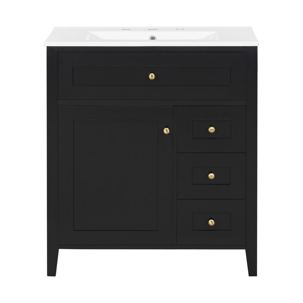 Bathroom Vanity With Sink, 3 Drawers And Adjustable Shelf