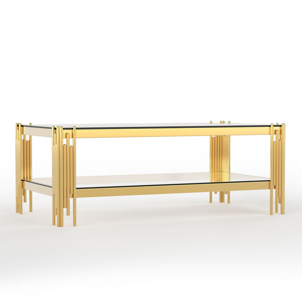 Coffee Table With Double Tier, Rectangular Design - Gold