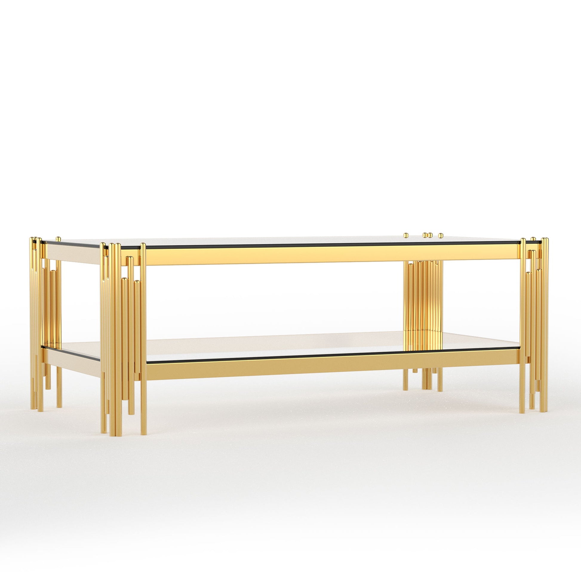 Coffee Table With Double Tier, Rectangular Design - Gold