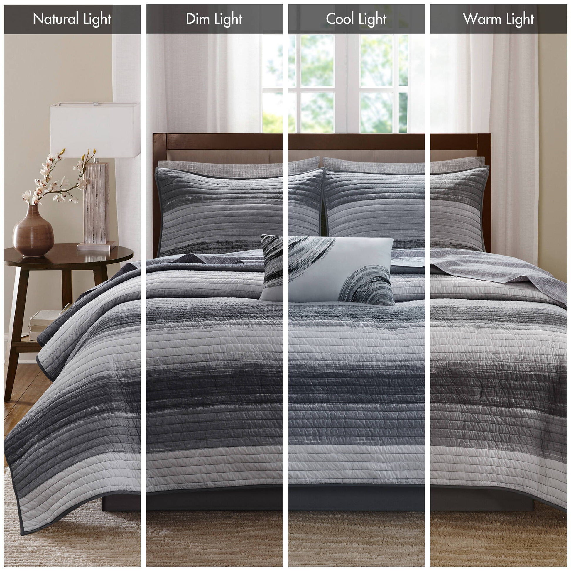 Saben - Full 8 Piece Quilt Set With Bed Sheets - Black