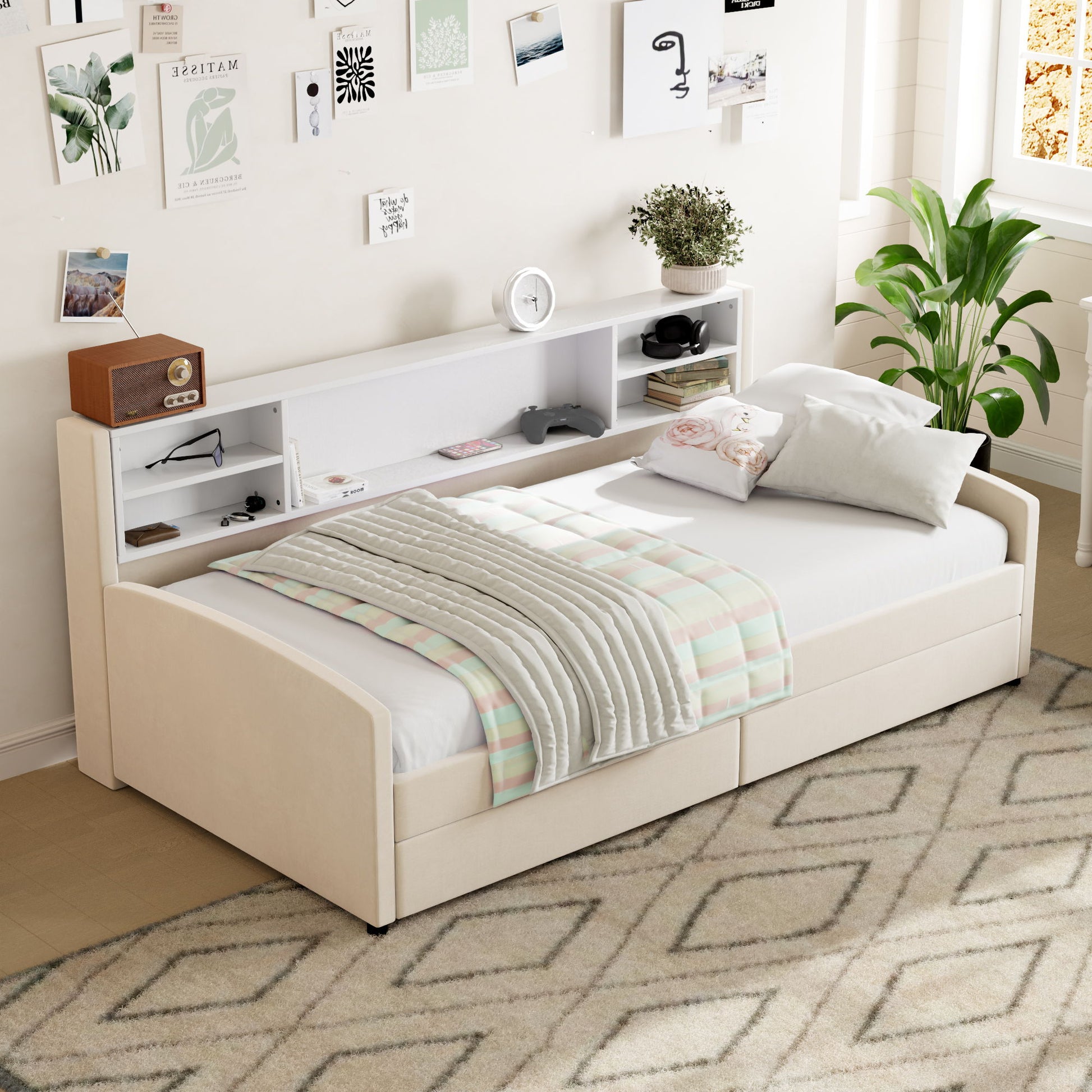 Luxurious Upholstered Platform Bed With Storage Drawers