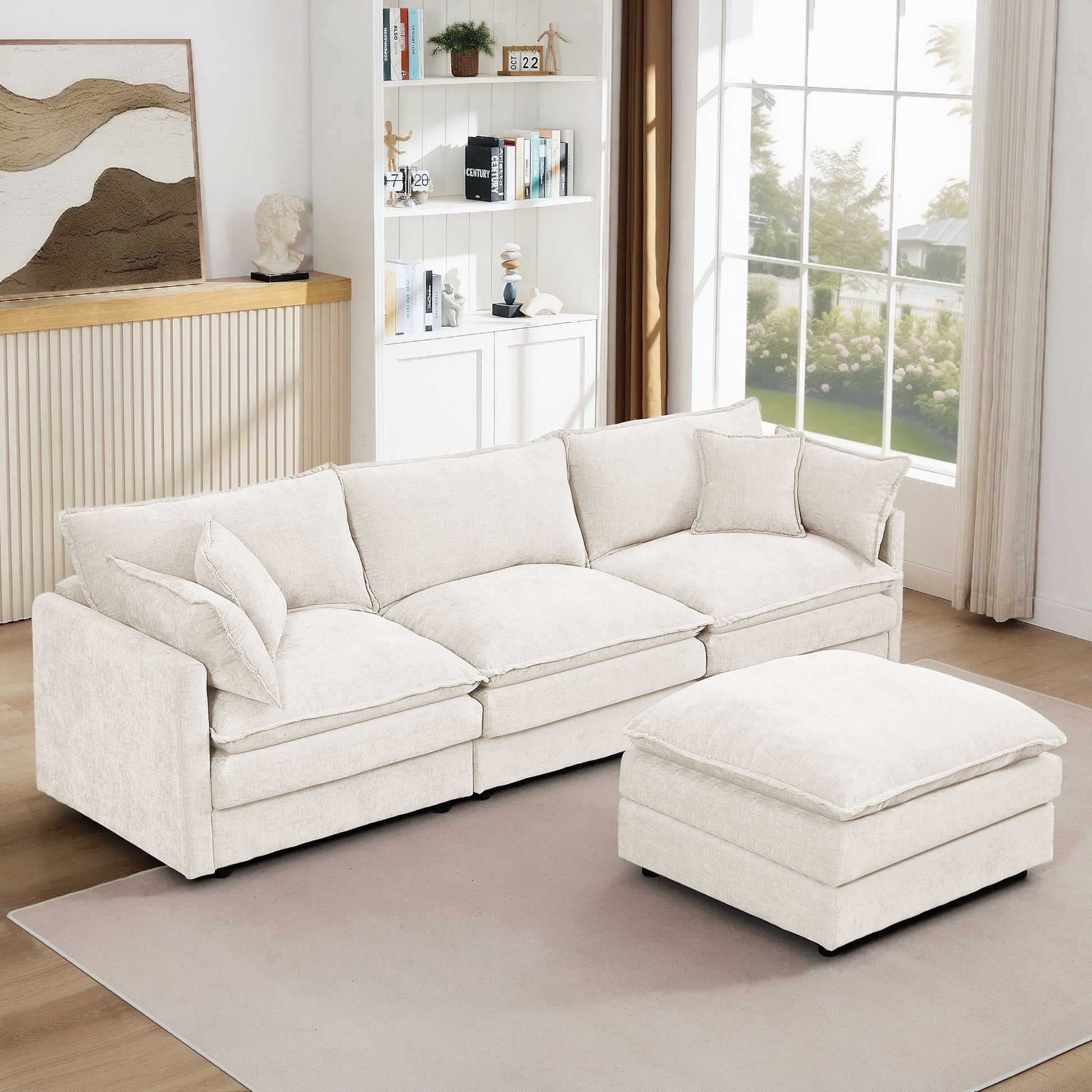 Contemporary Modular Sectional Sofa Set With Movable Ottoman
