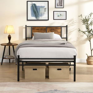 ModerMetal Bedframe With Wood Panel Headboard
