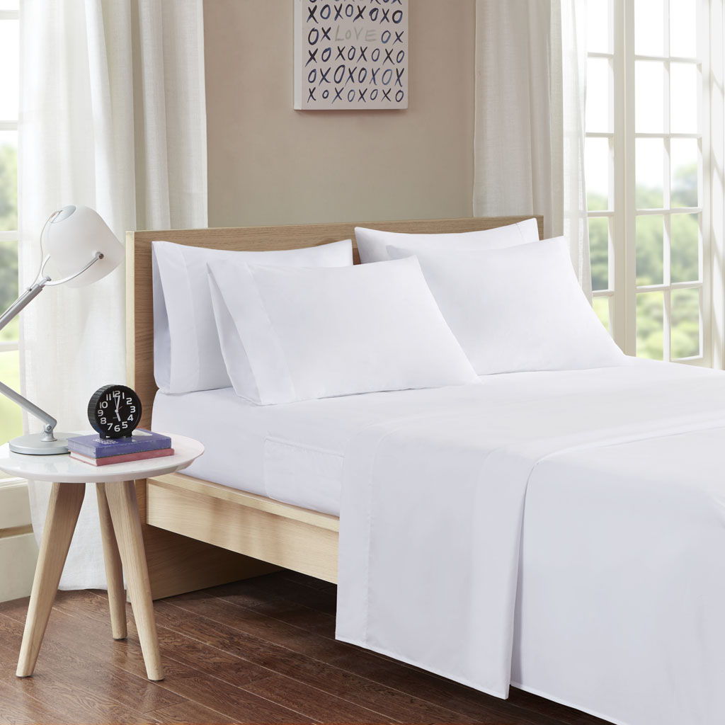 Microfiber - Twin Long Sheet Set With Side Storage Pockets - White