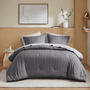 Logan - Full Striped Comforter Set - Charcoal