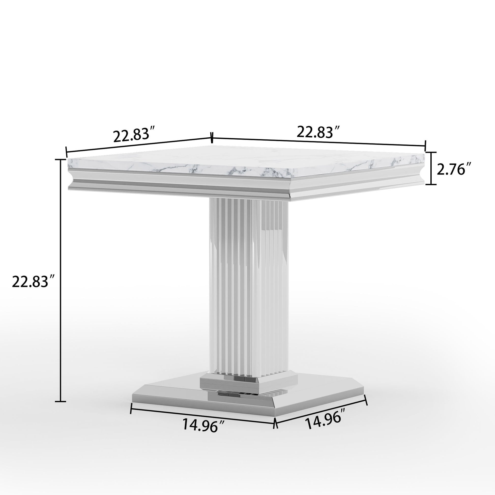 Marble Printed Top Rectangular End Table, Base With Mirrored Finish