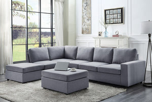 Cassia - 7 Seat Reversible Modular Sectional Sofa With Ottoman - Light Gray