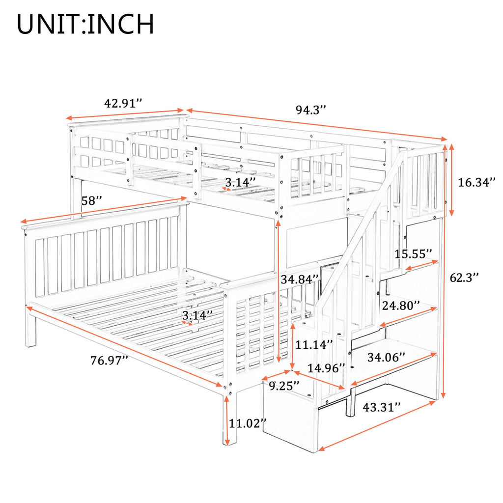 Stairway Bunk Bed With Storage And Guard Rail For Bedroom