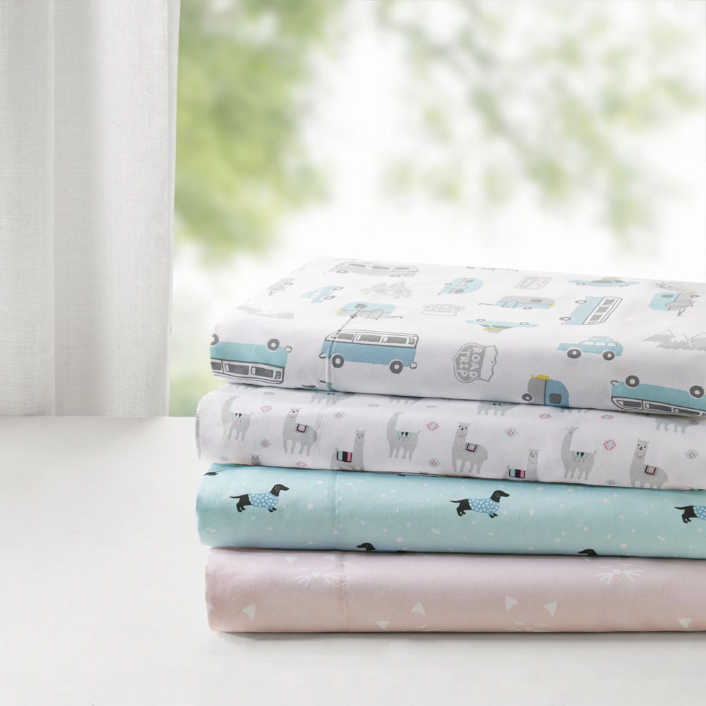 Novelty - Twin Long Printed Sheet Set - Gray Llamas