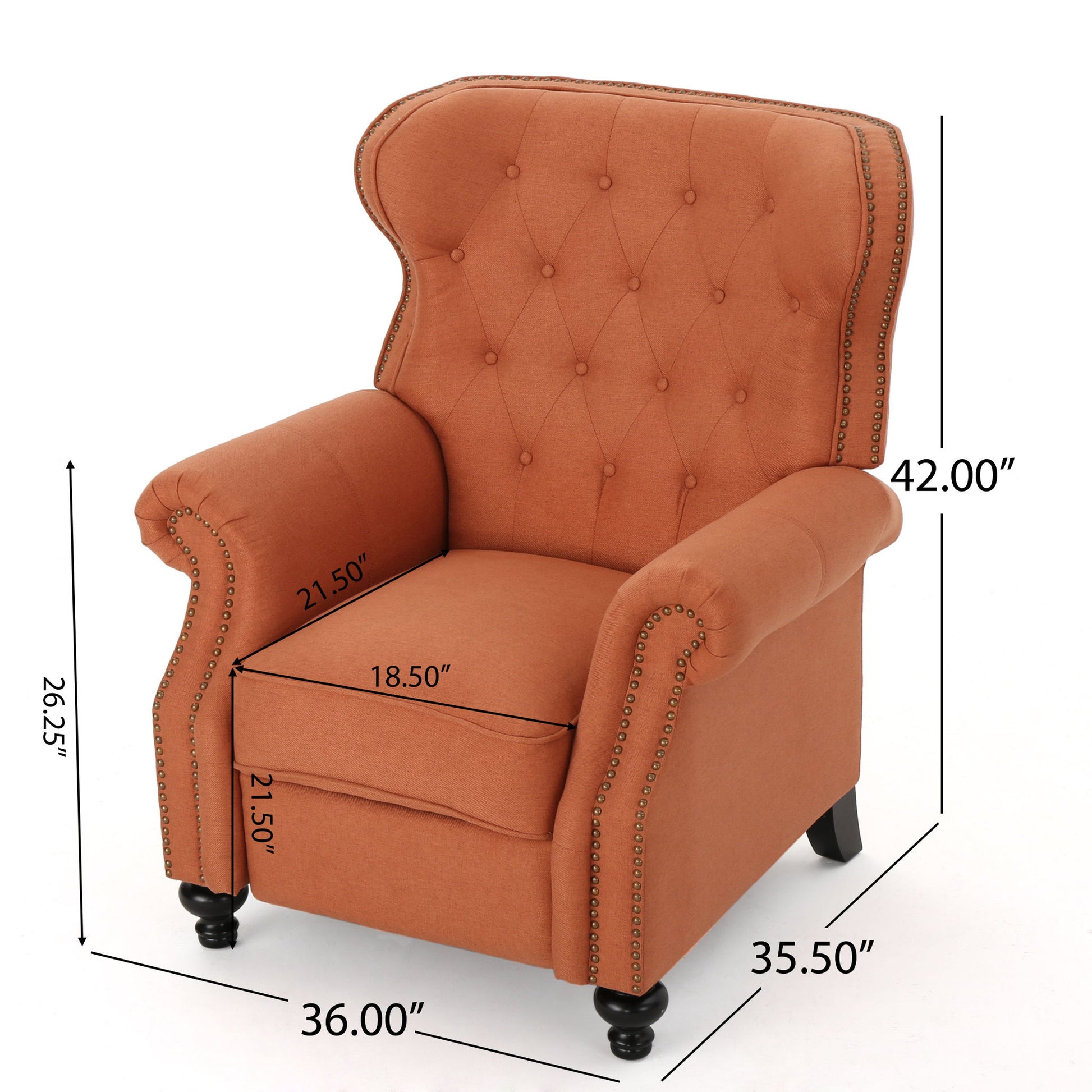 Contemporary Style Push Back Recliner With Button Tufted Stitching And Nailhead Trim
