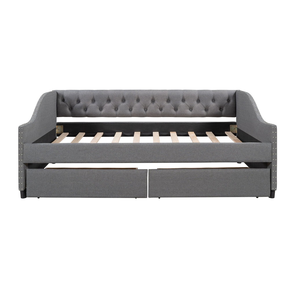 Upholstered Daybed With Two Drawers, Wood Slat Support