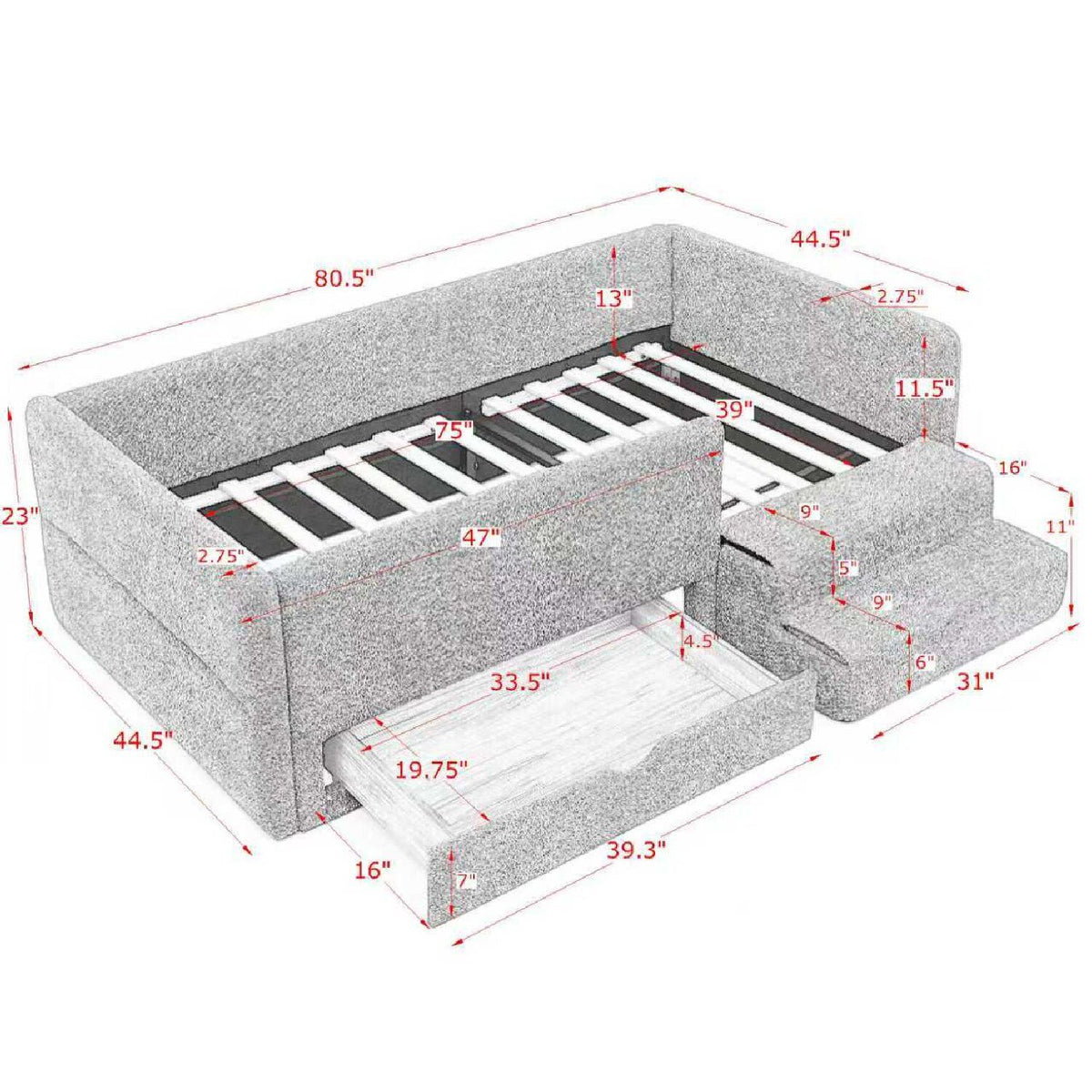 Safe Kids Bed With Guardrails And Storage