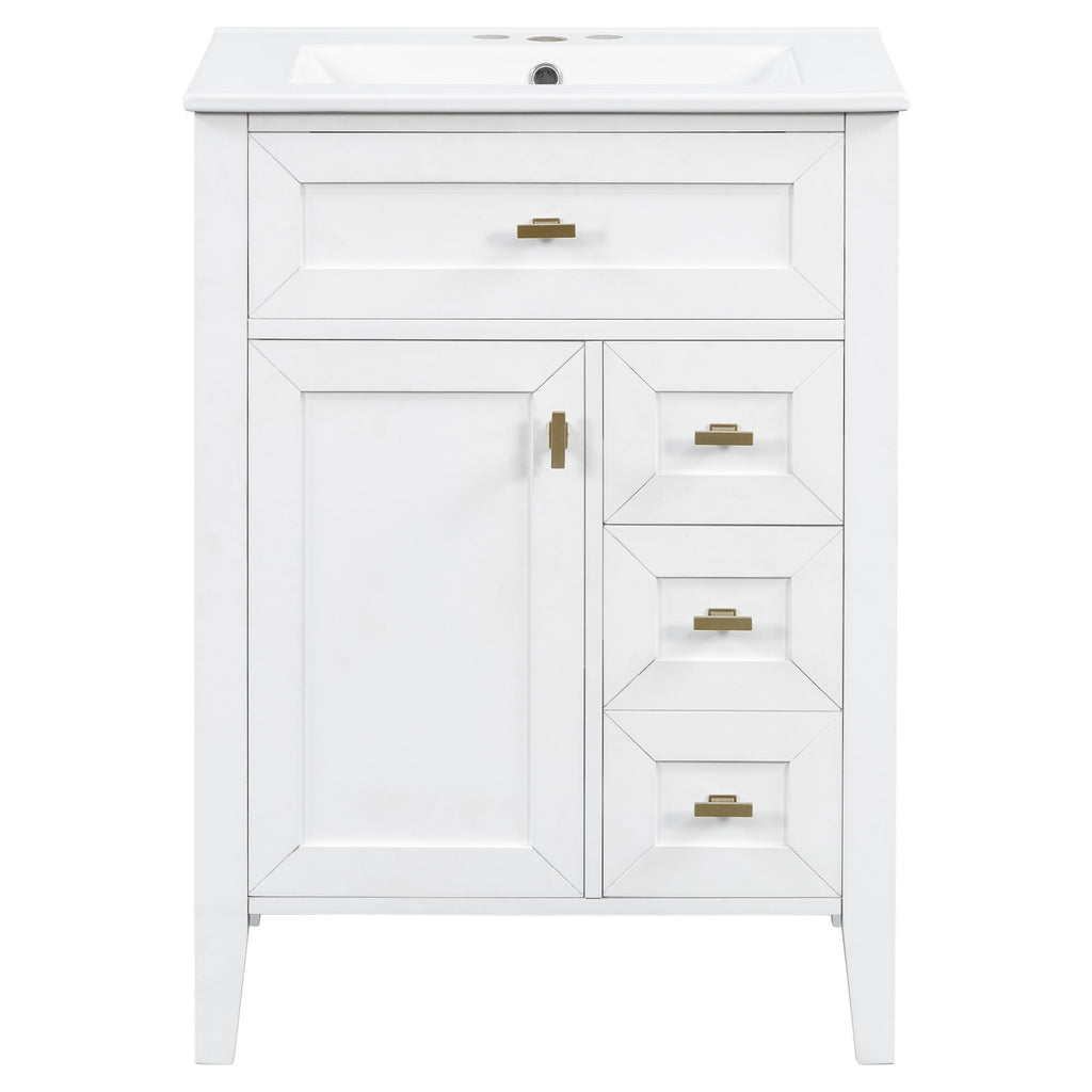 Bathroom Vanity With Sink, 3 Drawers & Cabinet With 2 Tier Door Storage Rack, Soft Close Doors & Drawers