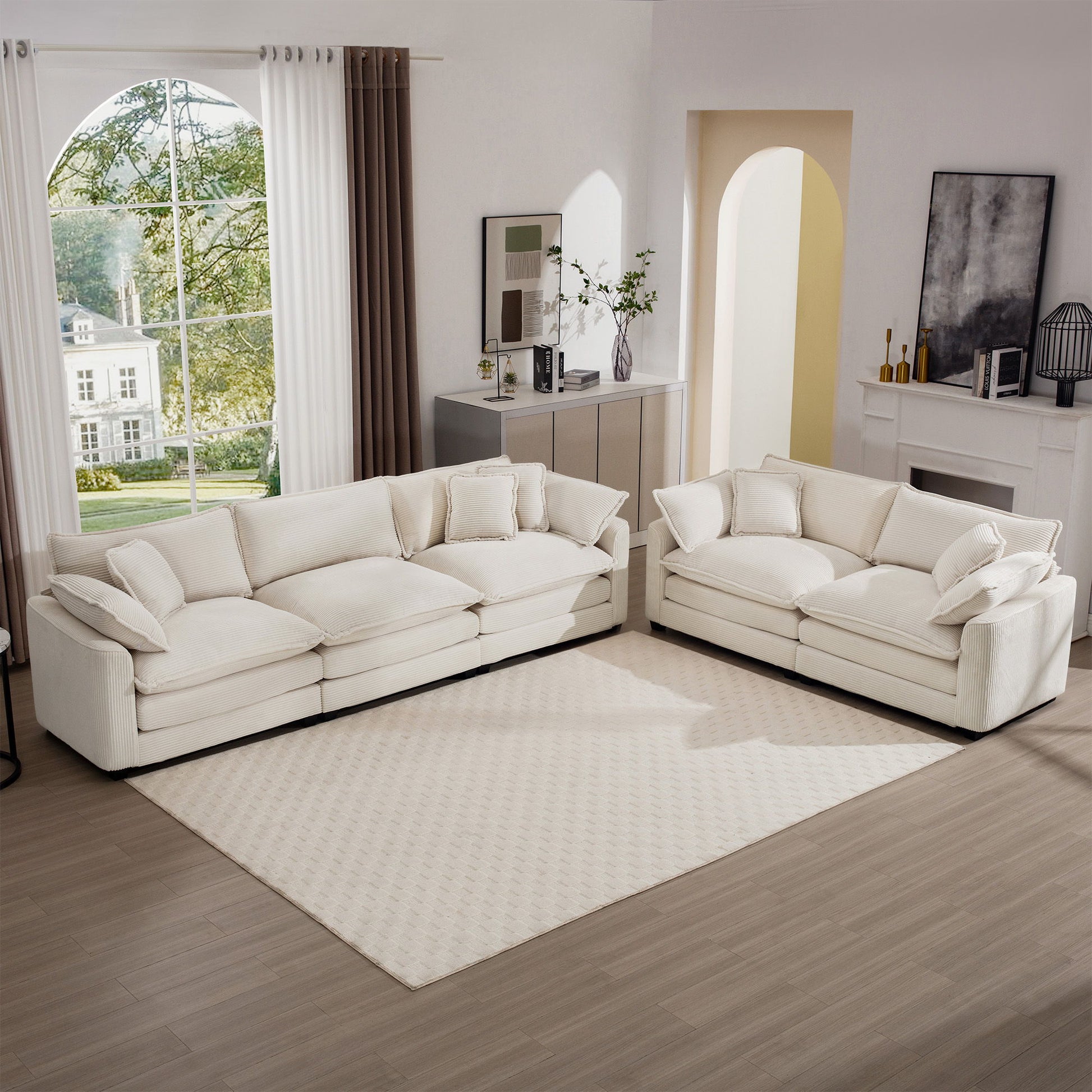 Elegant Corduroy Oversized Sectional Sofa Set With Deep Seats And Flexible Layout
