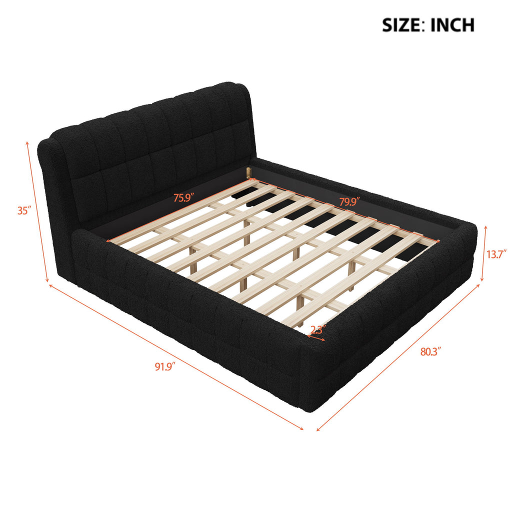 Upholstered Platform Bed With Stitching Details