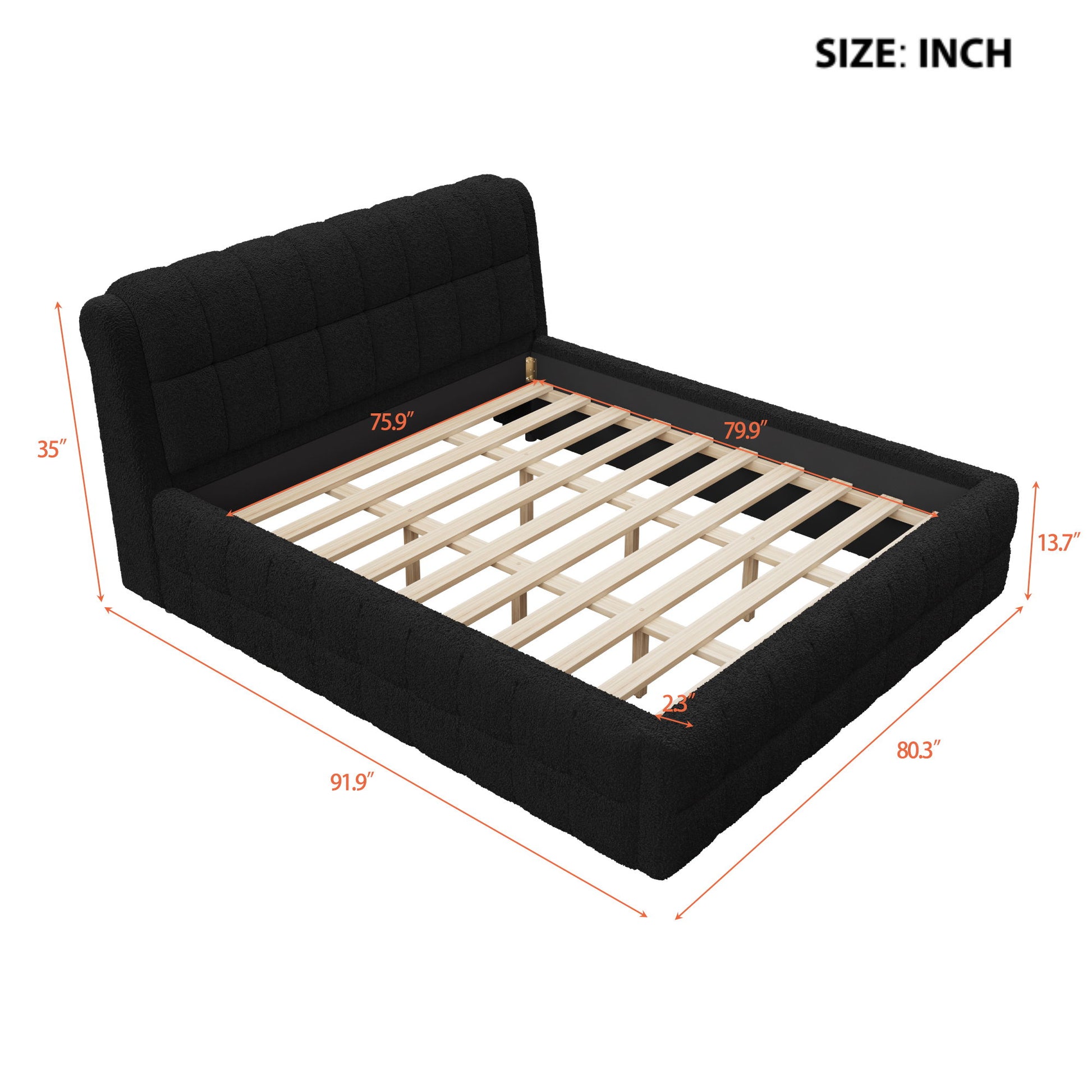 Upholstered Platform Bed With Stitching Details