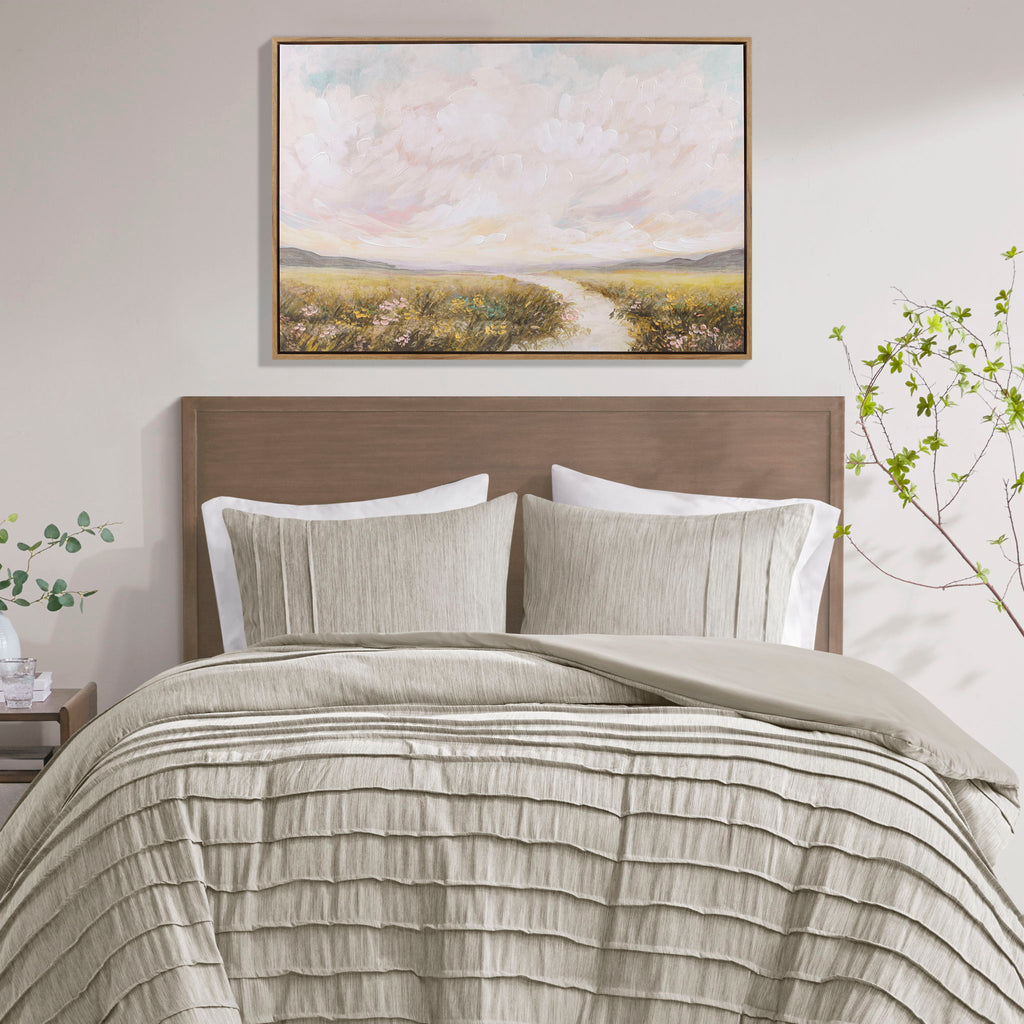 Peaceful River - Hand Embellished Framed Canvas Abstract Landscape Wall Art - Green Multi