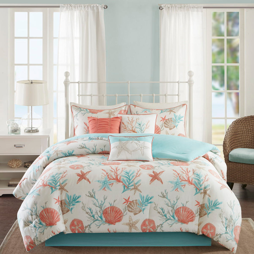 Pebble Beach - King 7 Piece Comforter Set - Coral