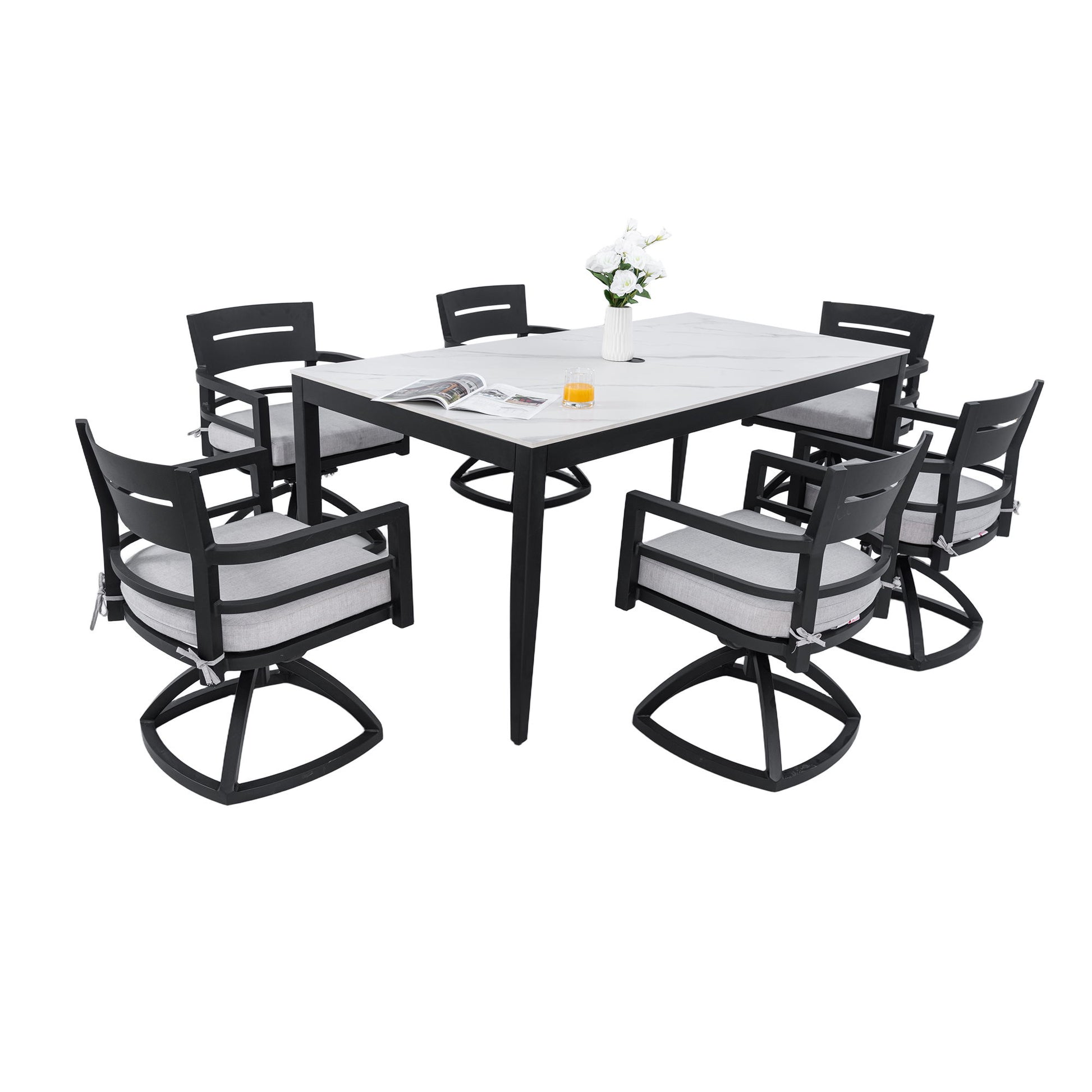 Modern Outdoor Patio Dining Set With Table And Chairs With Sunbrella Cushions
