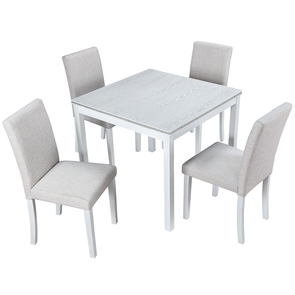 Dining Table Set With Crystal Decoration And Upholstered Chairs