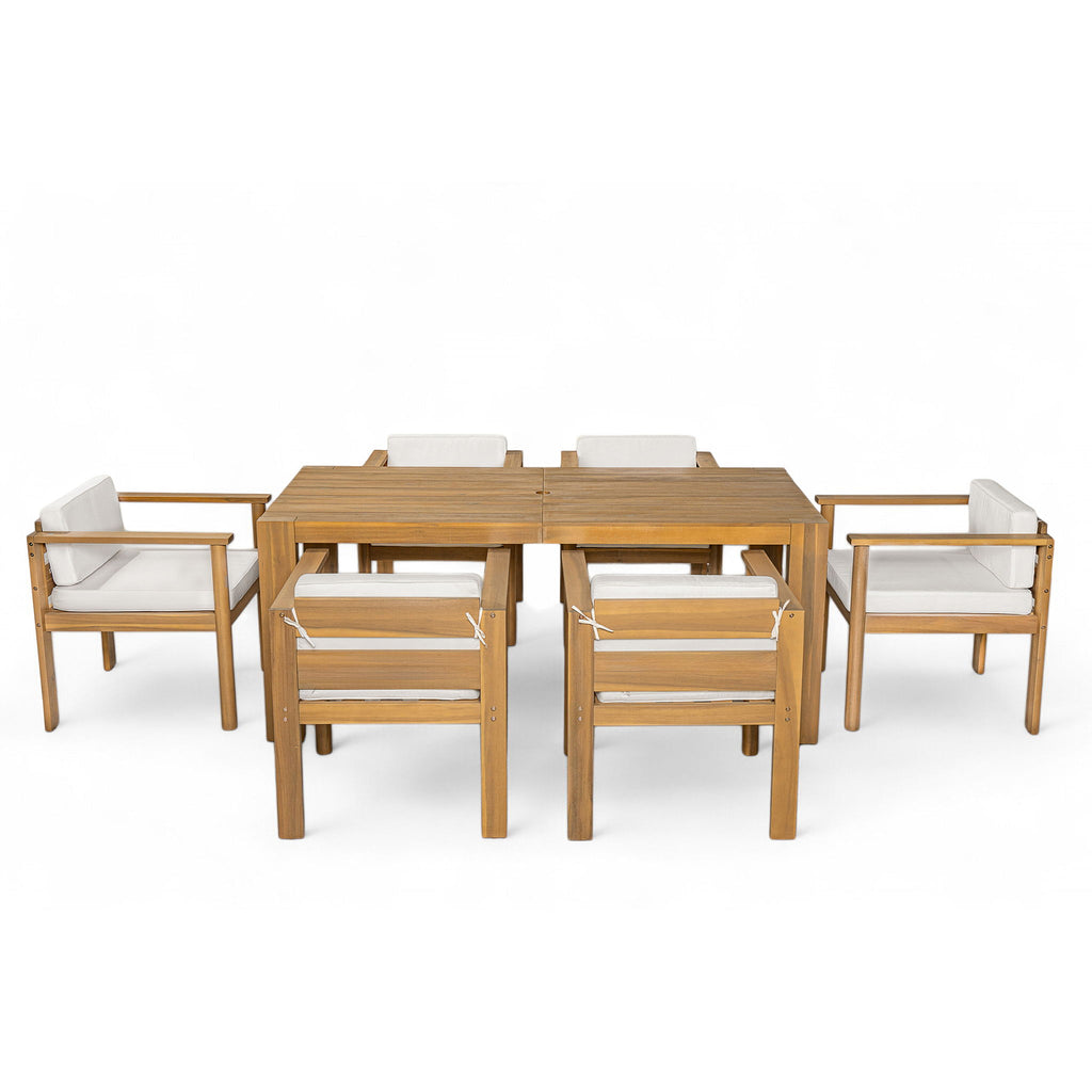 Rustic Patio Dining Set For 6 With Removable Cushions