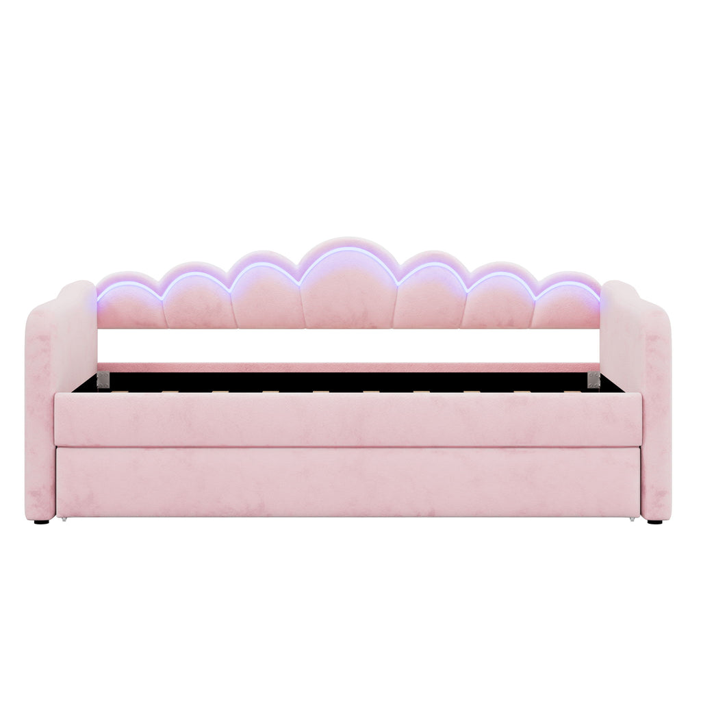 Upholstered Daybed With Adjustable LED Trundle