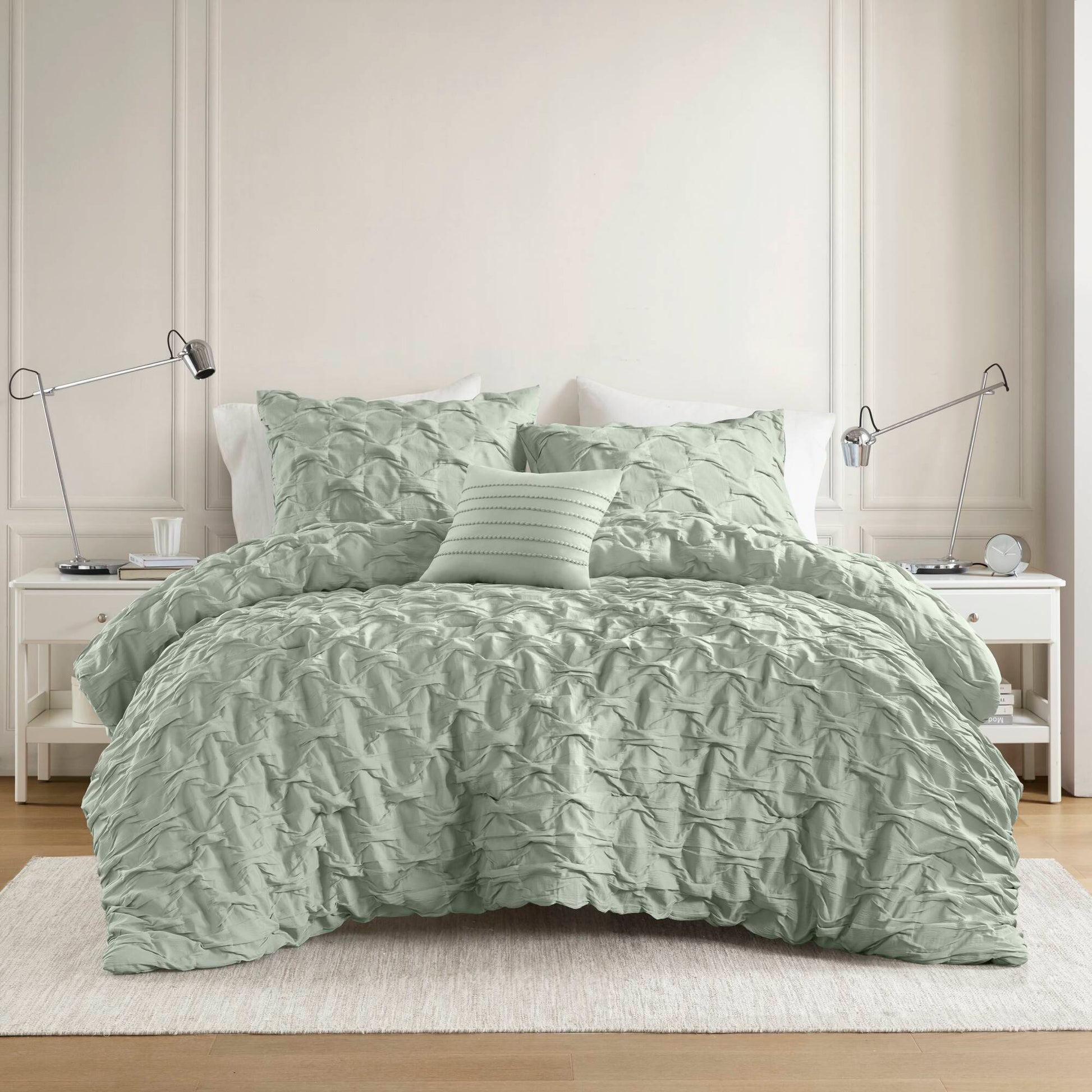 Bailey - Full/Queen Diamond Pucker Comforter Set - Green