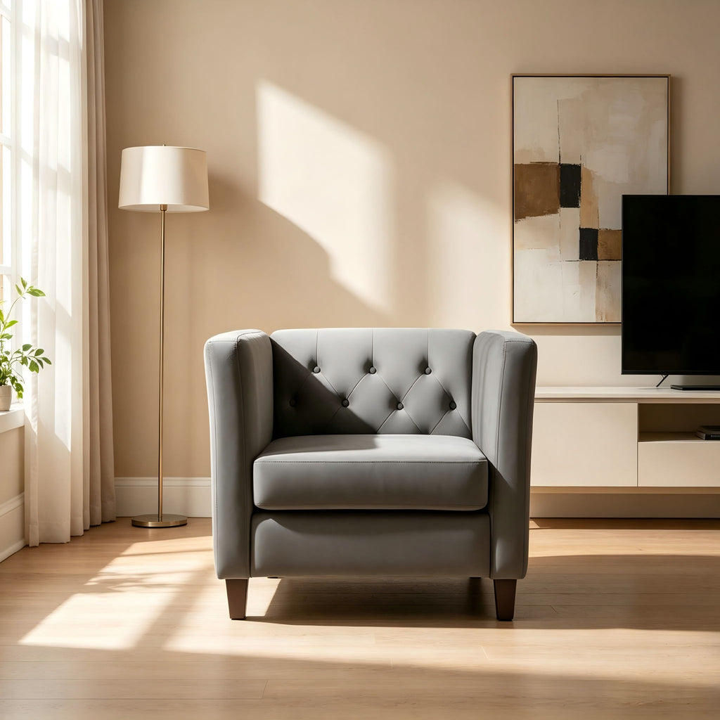 Button Tufted Accent Chair, Square Arms