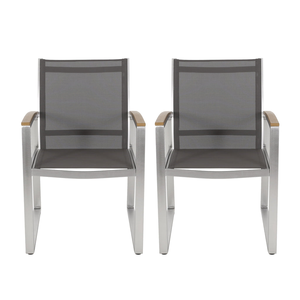 Poetic - Outdoor Dining Chair With Faux Wood Arms And Aluminum Frame (Set of 2) - Gray