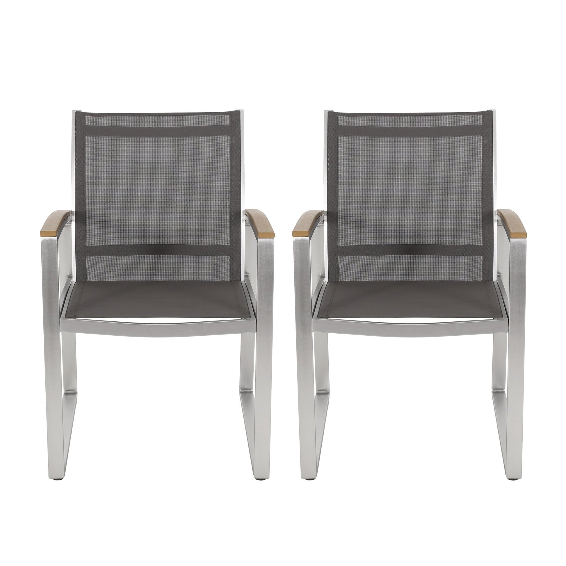 Poetic - Outdoor Dining Chair With Faux Wood Arms And Aluminum Frame (Set of 2) - Gray