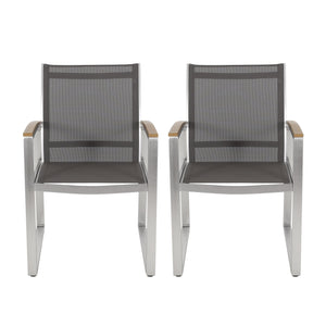 Poetic - Outdoor Dining Chair With Faux Wood Arms And Aluminum Frame (Set of 2) - Gray