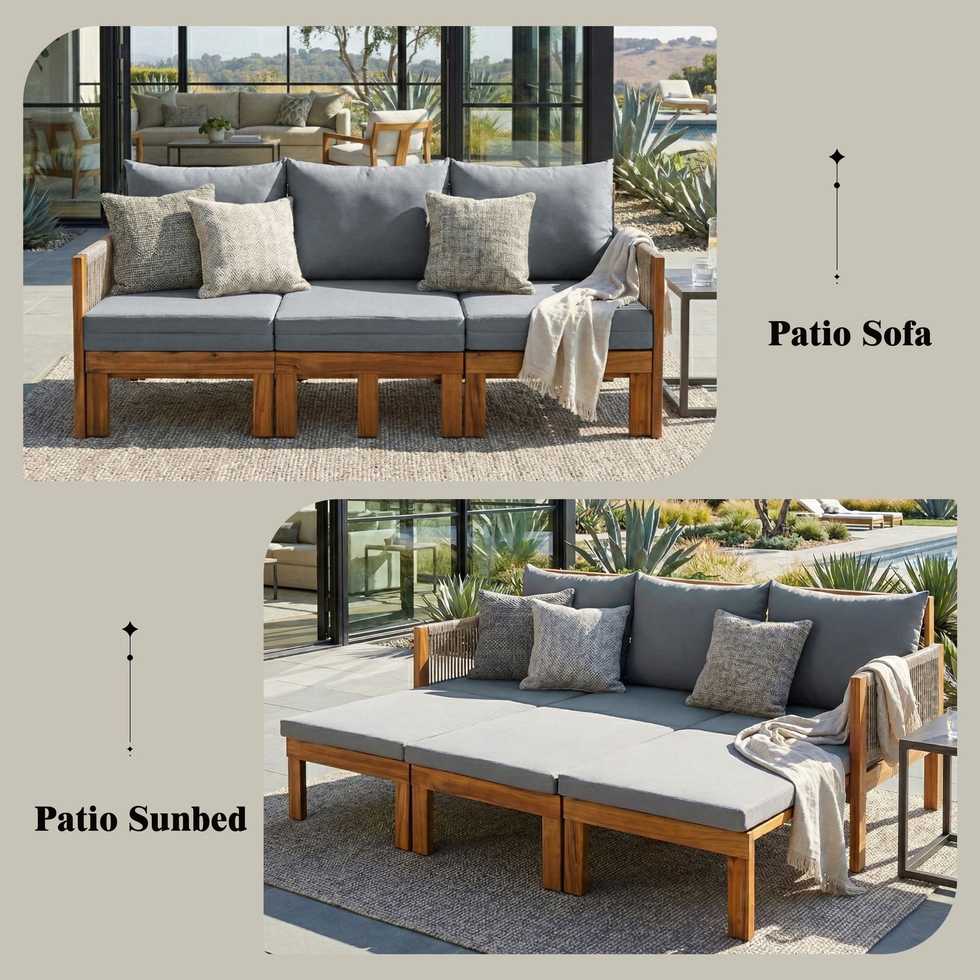 Outdoor 3 Seat Patio Sunbed