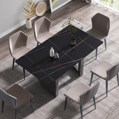 Modern Artificial Stone Black Straight Edge Metal Leg Dining Table