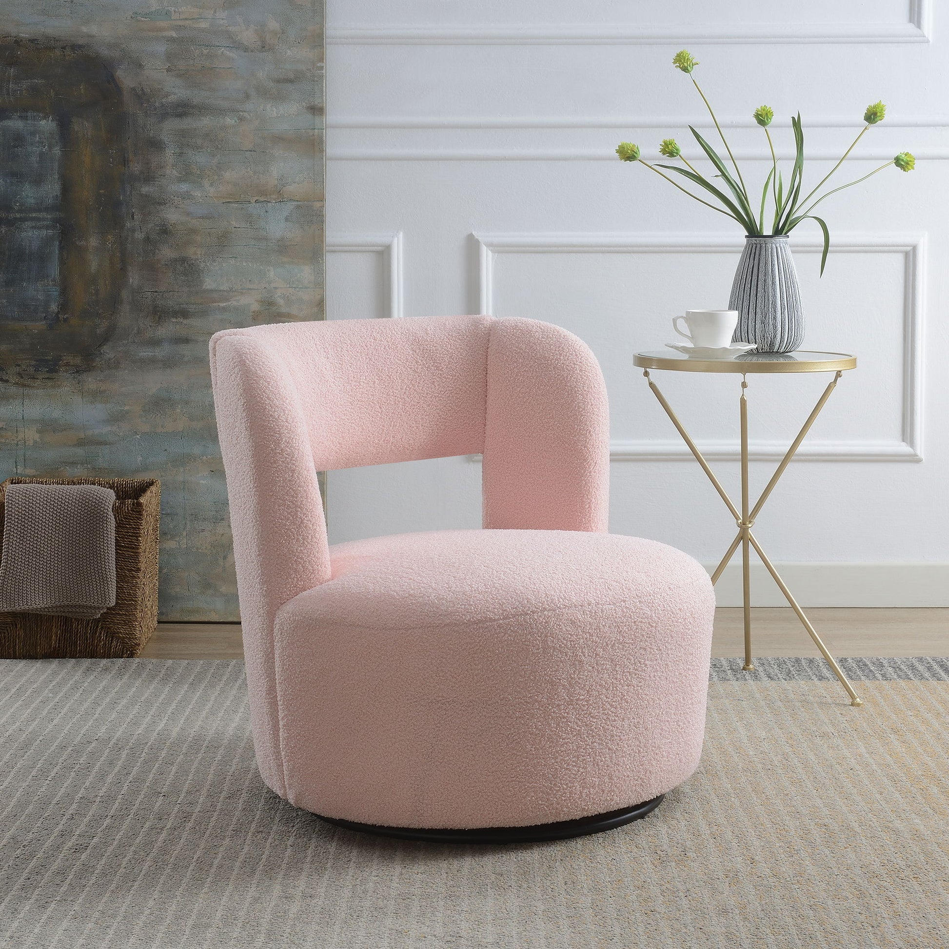 Swivel Comfy Round Barrel Chair With Soft Teddy Fabric For Living Room
