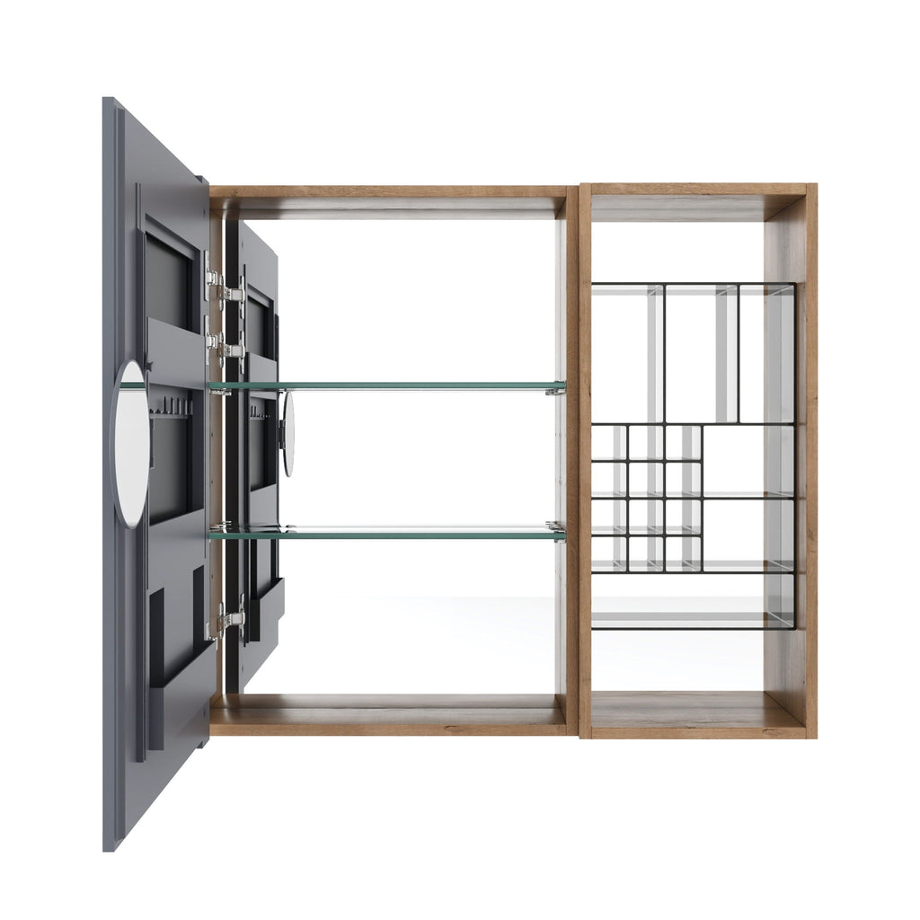 Wall Mounted Bathroom Mirror Cabinet With Adjustable Shelves - Imitative Oak