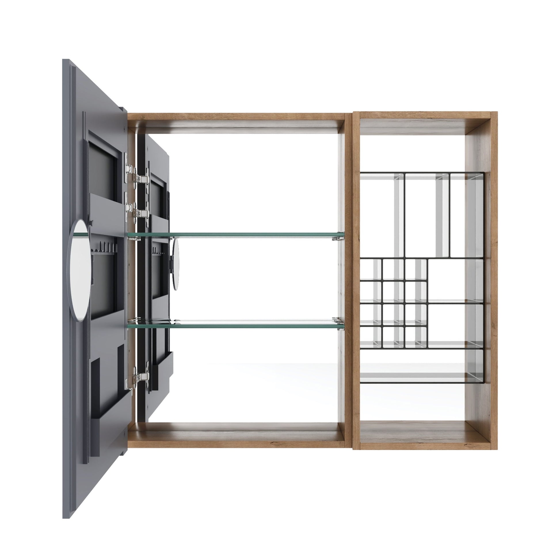 Wall Mounted Bathroom Mirror Cabinet With Adjustable Shelves - Imitative Oak