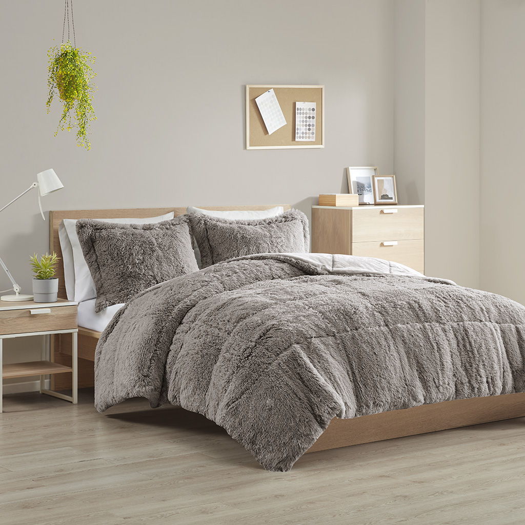 Malea - Shaggy Comforter Mini Set - Gray