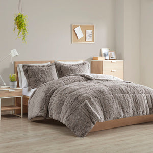 Malea - King Shaggy Comforter Mini Set - Gray