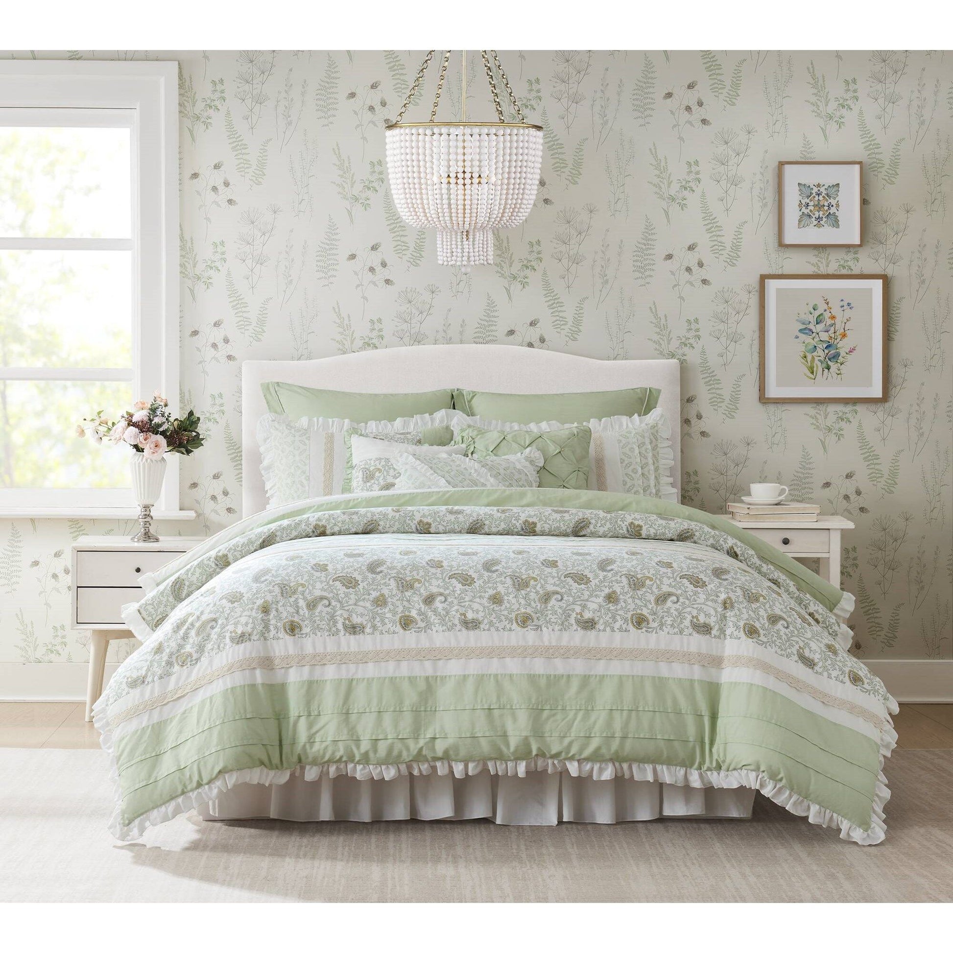Dawn - 9 Piece California King Percale Comforter Set - Sage Green