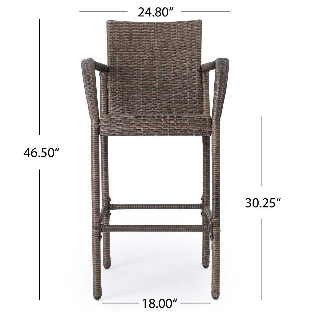 Outdoor Wicker Barstools With Rattan And Iron Frame
