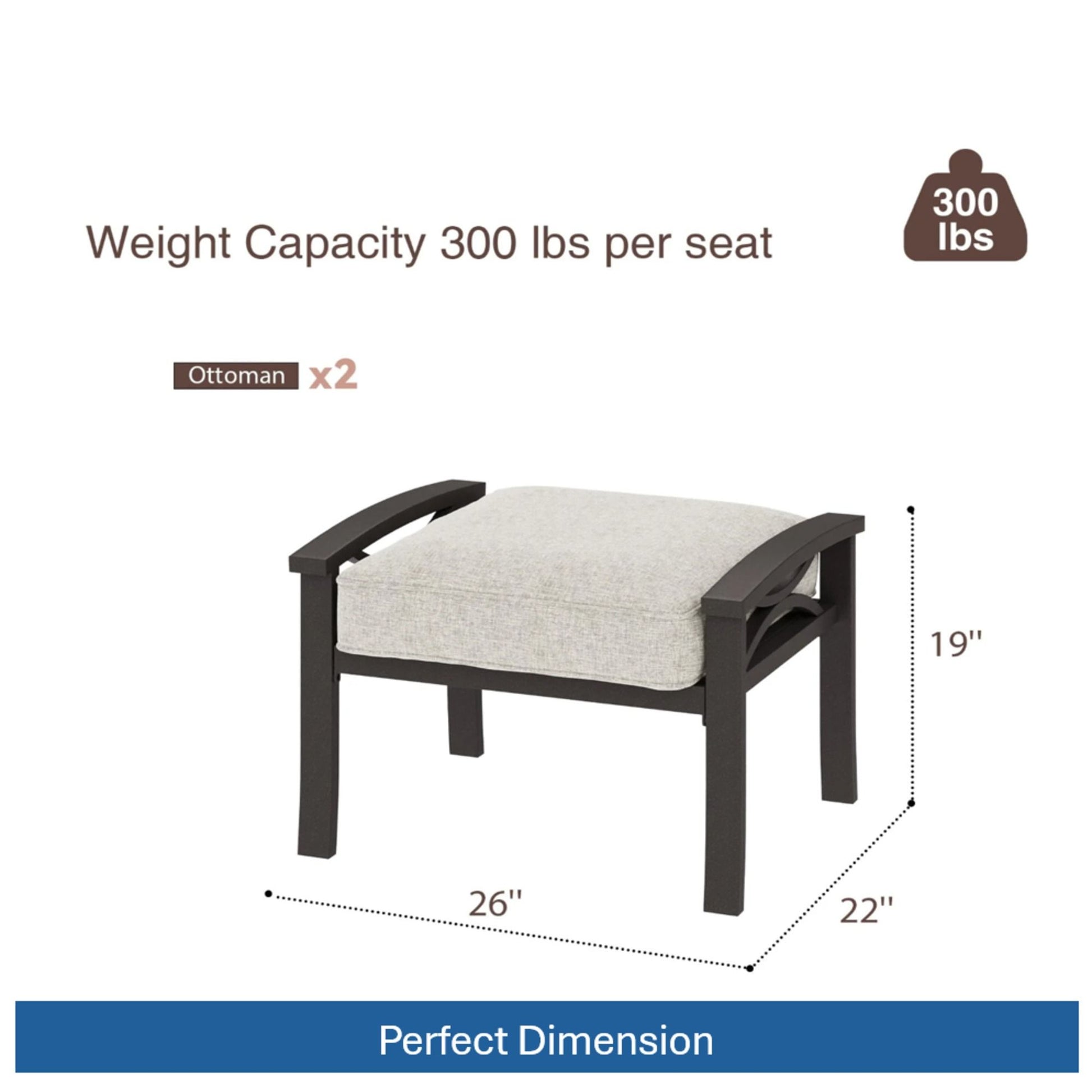 Modern All-Weather Ottomans With Cushions (Set of 2)