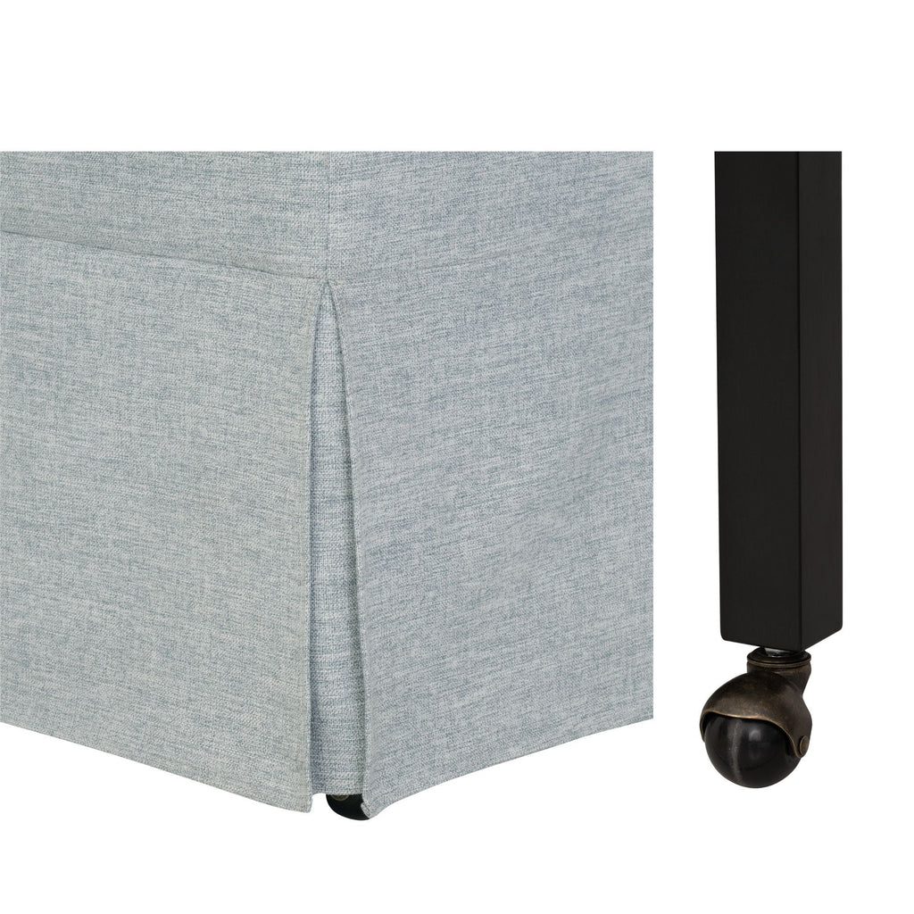 London - Upholstered Skirted Dining Arm Chair With Hidden Casters - Light Blue