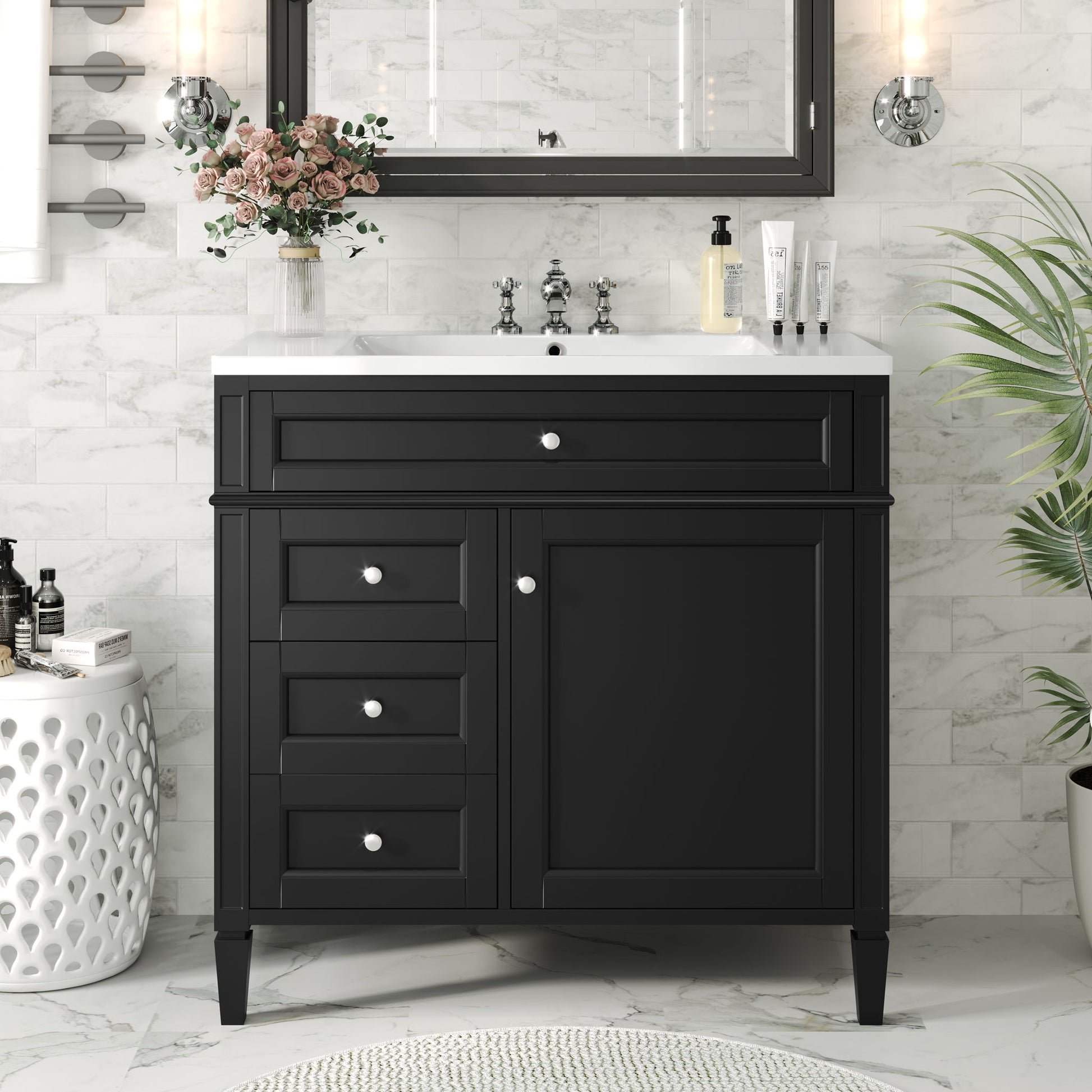 Single Bathroom Basin Sink, Vanity Top Only With 3 Faucet Holes
