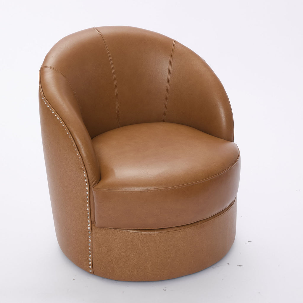 Swivel Accent Chair With 360° Smooth Spin - Black / Light Brown / Silver