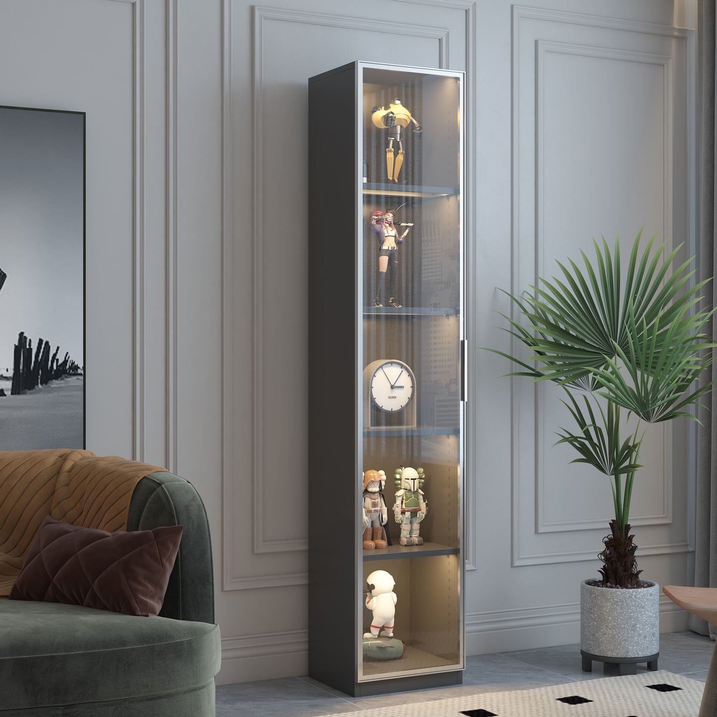 Best Selling New Design Double Door Metal Glass Display Storage Cabinet With Light Strip For Living Room