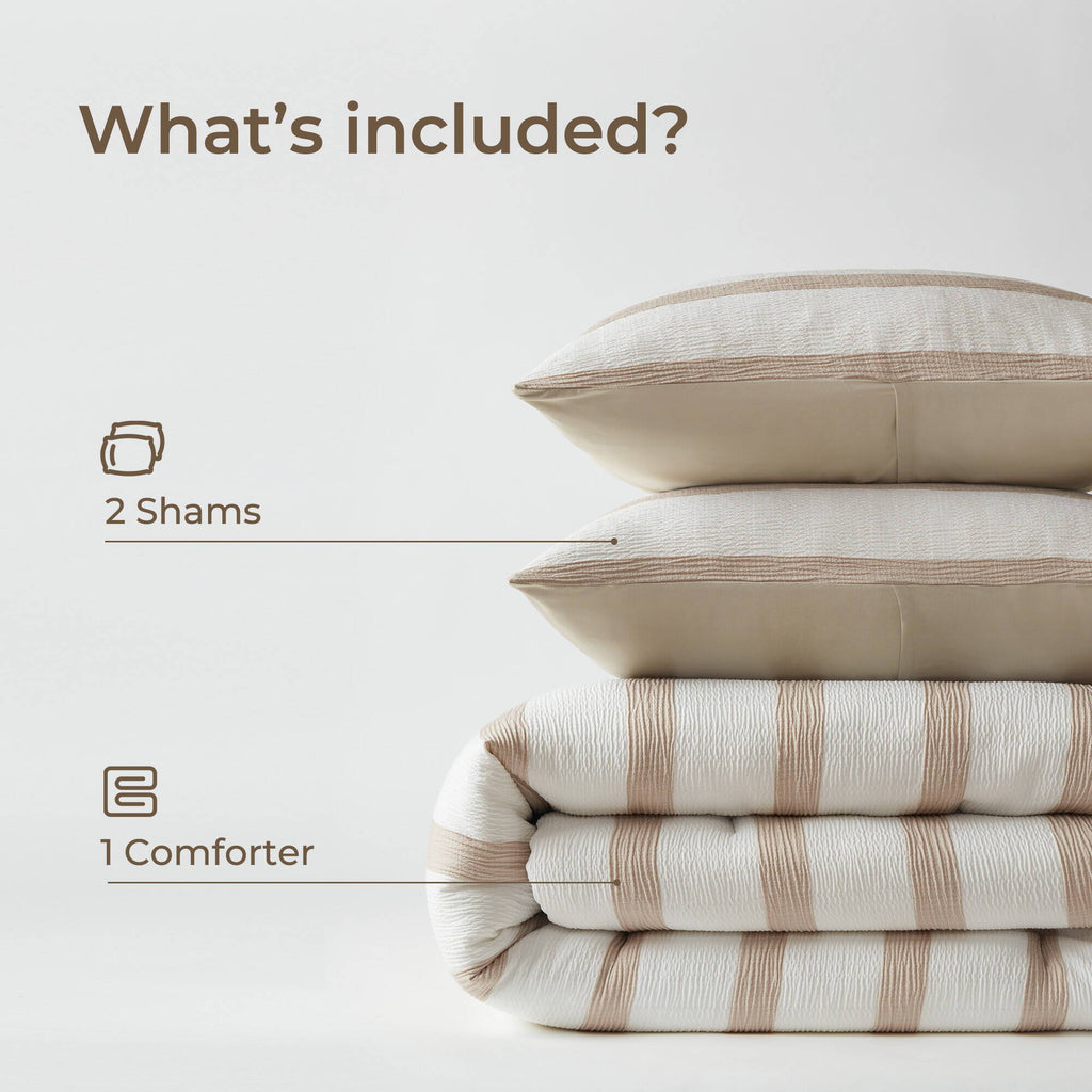 Merritt - Full/Queen Yarn-Dyed Striped Comforter - Taupe